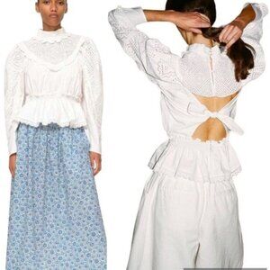 NWT Sea New York Vienne Eyelet Lace Open Back Cotton Blouse White Size 8